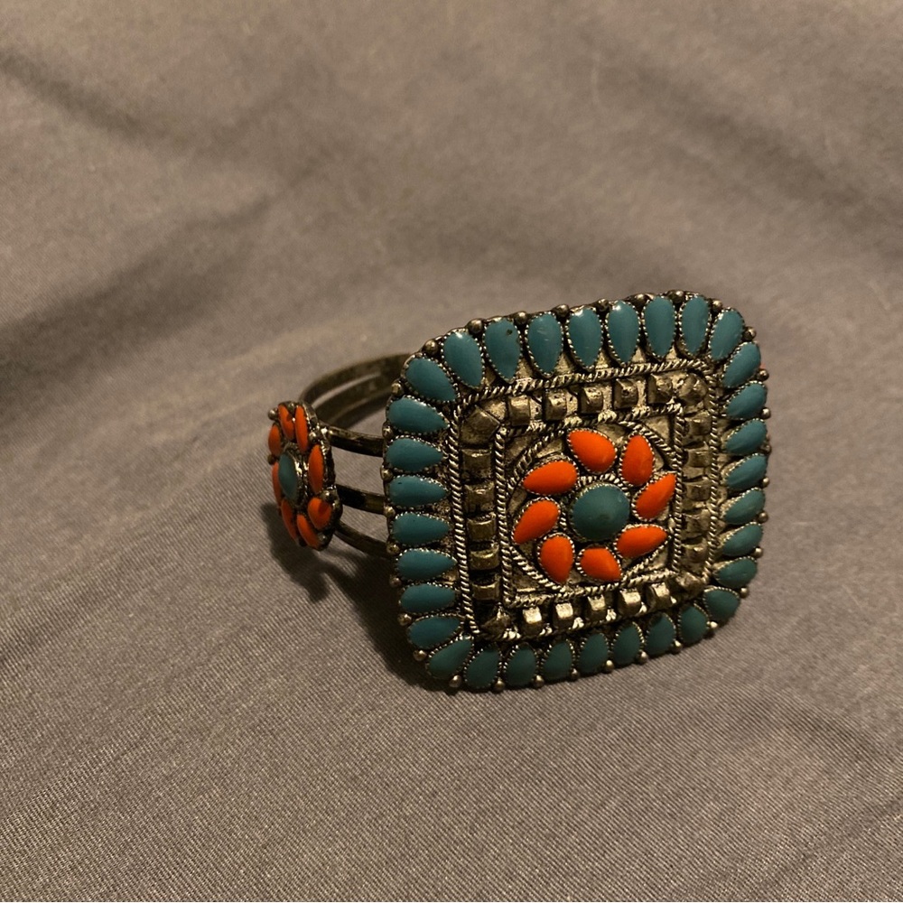 Vintage Native American Coral and Turquoise Petit Point Cuff bracelet jewelry